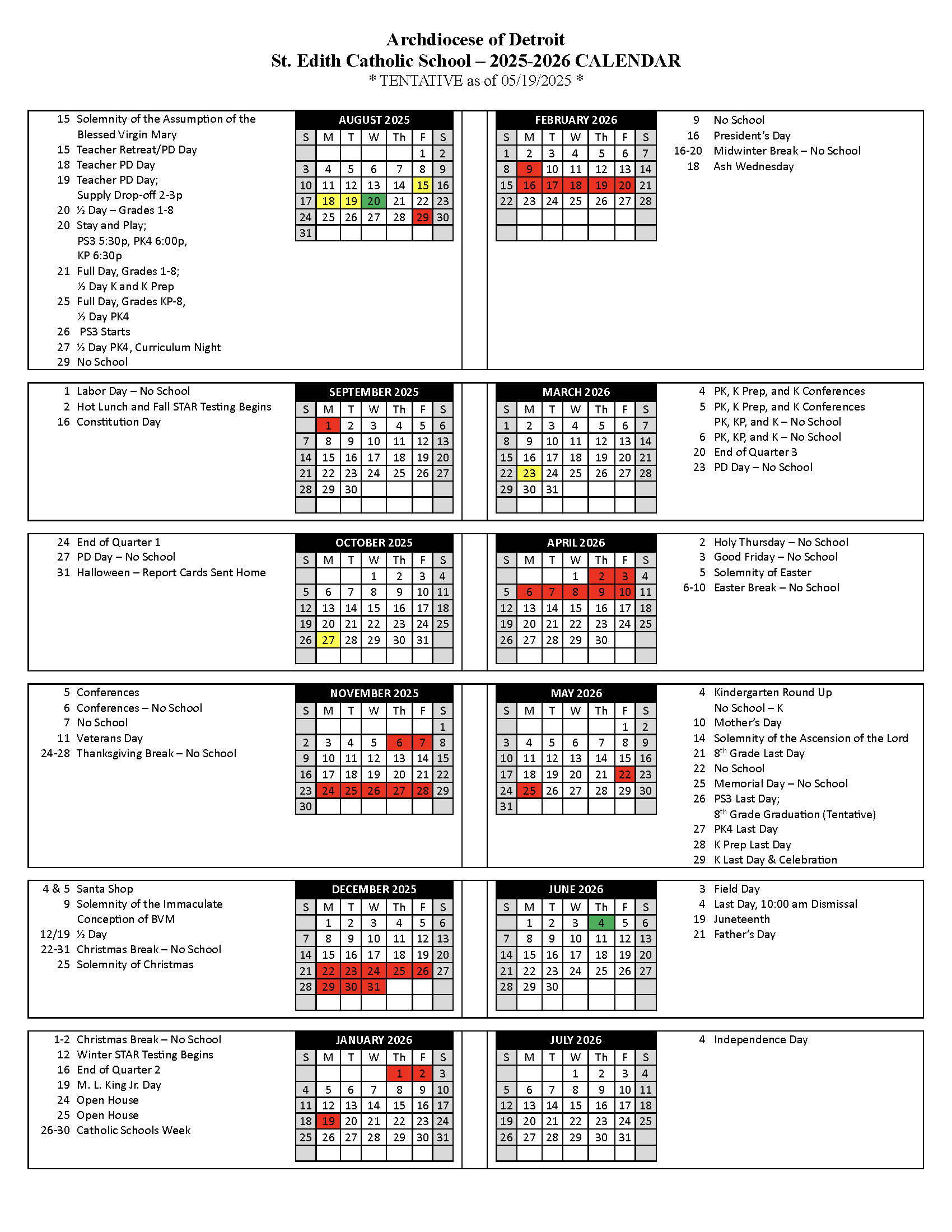 Tentative 25-26 School Calendar