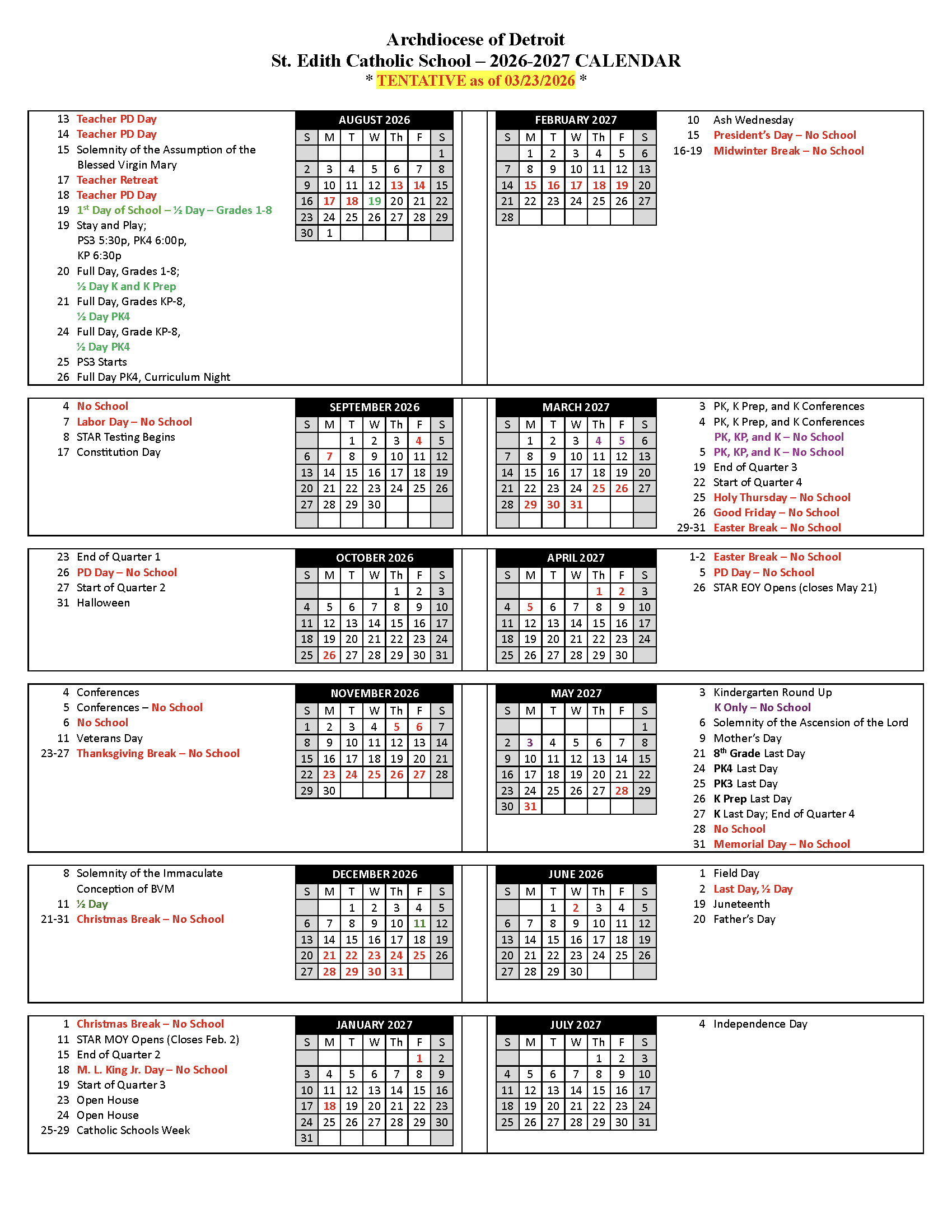 2026-27 Tentative Schedule