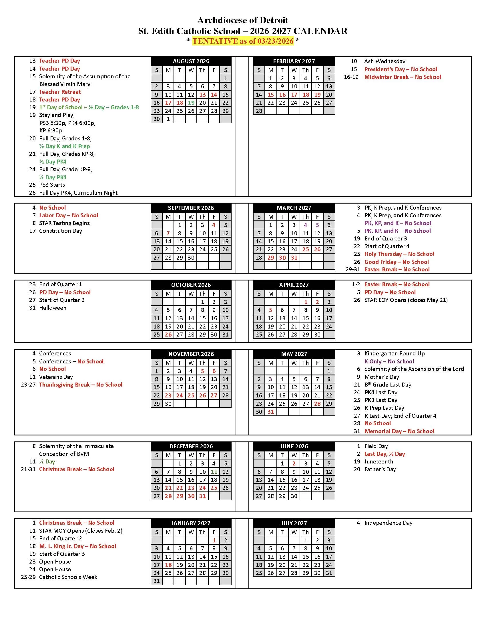 Tentative 25-26 School Calendar